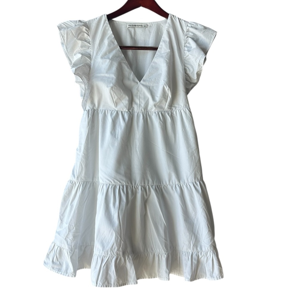 Abercrombie & Fitch Flutter Sleeve Tiered Ruffle Cotton Blend Dress White Size S